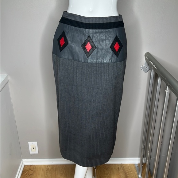 Guibin Sz 8 Knee Length Leather and Knit Vintage 1970’s Skirt - Picture 1 of 13